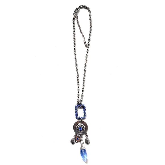 Blue Crystal Pendant with Charms Necklace - Picture 3 of 3